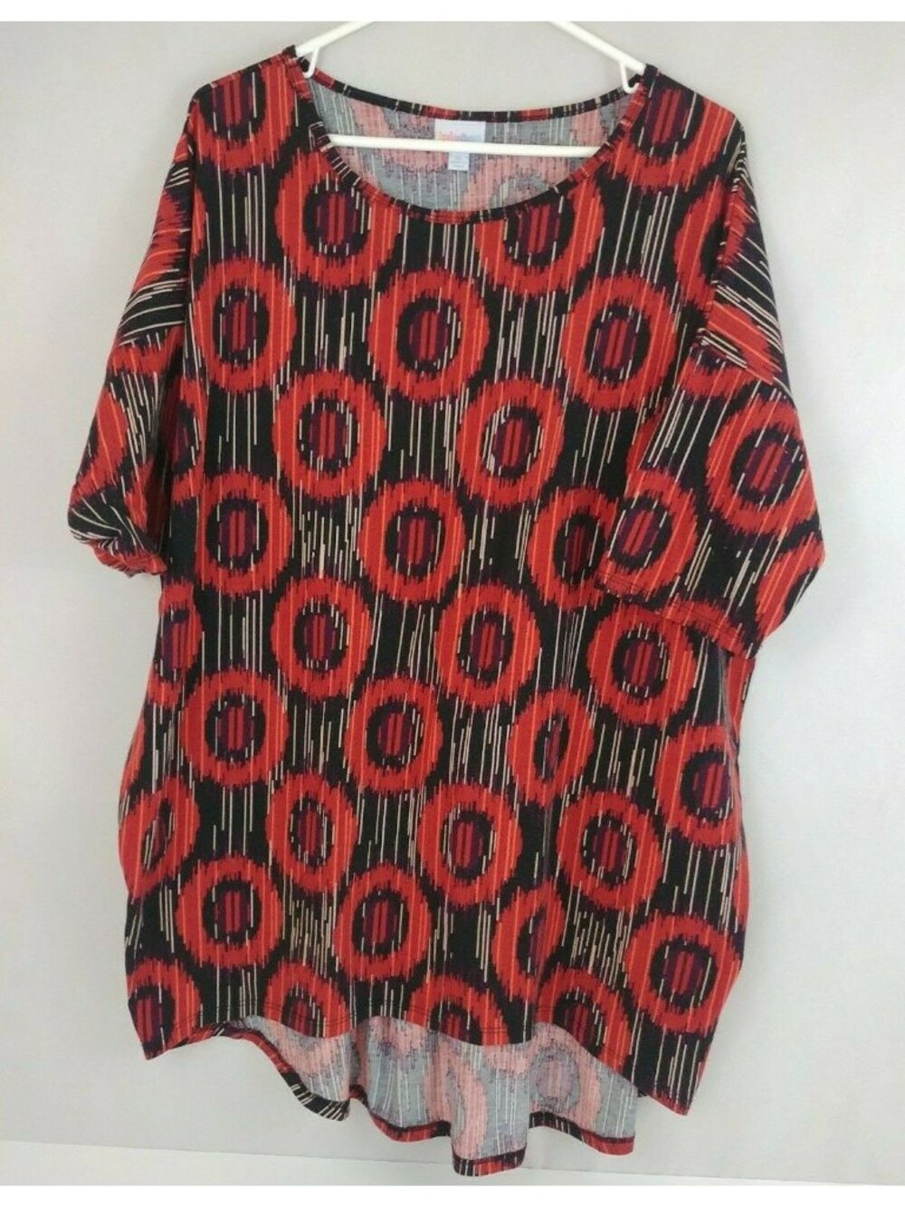 LuLaroe Irma Tunic Black With Orange Circles Size XL